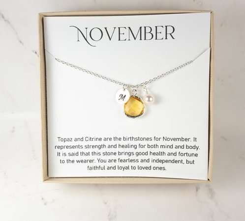 Personalized November Birthstone Necklace Citrine Silver | Etsy