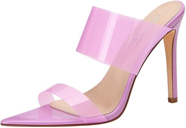Amazon.com | vivianly Clear Pointed Toe Sandals Stiletto Heels Transparent Strap High Heels Slip on Mules for Women | Heeled Sandals