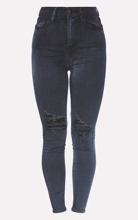Plt Washed Black Knee Rip 5 Pocket Skinny Jean | PrettyLittleThing