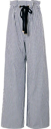 Striped Organic Cotton-poplin Wide-leg Pants - Navy