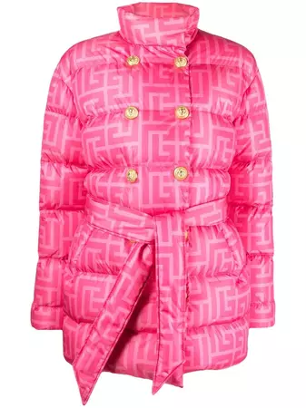 Shop Balmain x Barbie monogram-print double-breasted coat with Express Delivery - FARFETCH