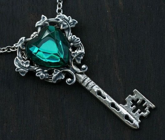 emerald green heart key necklace