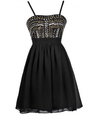 Black Stud Party Dress, Cute Black Dress, Little Black dress, Black Embellished Dress, Black Cocktail Dress Lily Boutique
