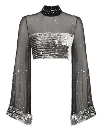 black and silver sheer sparkly top