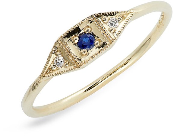 Mini Deco Point Sapphire & Diamond Ring