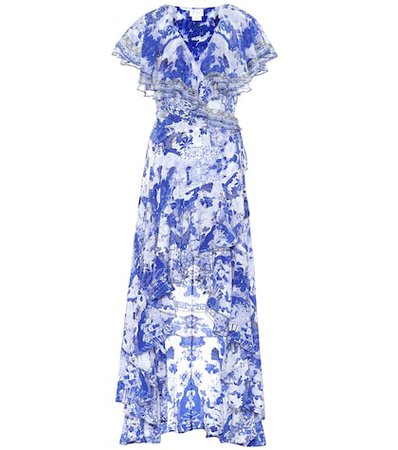 Embellished silk maxi wrap dress