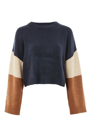 TOPSHOP Colorblock Long Sleeve Crop Sweatshirt