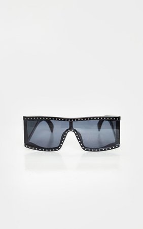 Black Studded Side Lens Square Frame Sunglasses | PrettyLittleThing