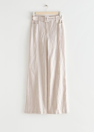 Flared Linen Trousers - Cream - & Other Stories WW