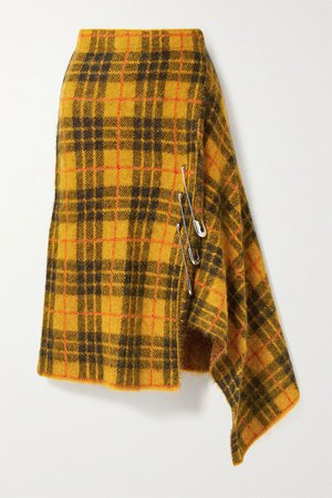 Mustard Asymmetric embellished checked knitted skirt | Monse | NET-A-PORTER