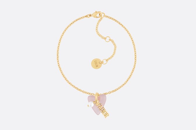 Le Cœur de Dior Bracelet Gold-Finish Metal with a White Resin Pearl and Pink Glass - Fashion Jewelry - Women's Fashion | DIOR