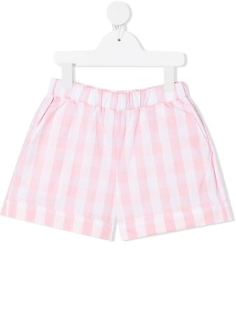 Shop white & pink Piccola Ludo gingham-check elasticated-waist shorts with Express Delivery - Farfetch