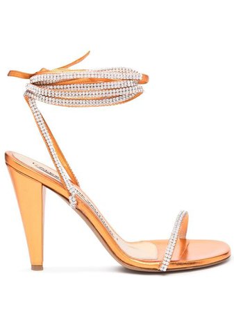 Shop orange Alexandre Vauthier crystal embellished metallic sandals with Express Delivery - Farfetch