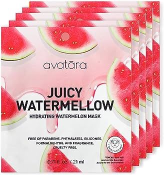 Amazon.com : Avatara Juicy Watermellow Hydrating Facial Mask, Beauty and Skincare Sheet Masks with Watermelon Extracts and Clean, Natural Ingredients for Moisturizing and Nourishing Dry, Tired Skin (5-Sheet Set) : Beauty & Personal Care