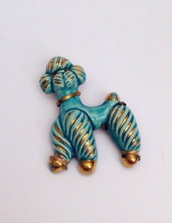 Vintage 30s 40s turquoise and gold French poodle ceramic | Etsy
