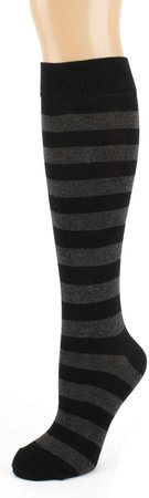 Dark Grey and Black Thick Striped Knee High Socks: Amazon.co.uk: Clothing