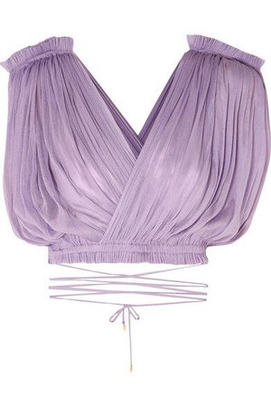 $175 · Elena Makri - Antigone Cropped Pleated Silk-tulle Wrap Top - Lilac