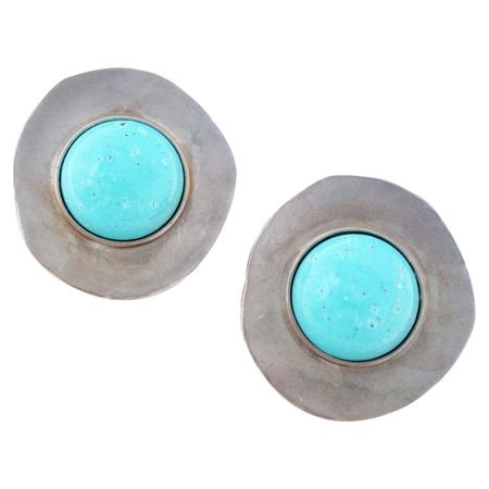 Vintage 1980s Ben Amun Silver Disc and Faux Turquoise Oversized Statement Earrings