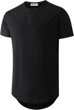 Amazon.com: KLIEGOU Mens 100% Cotton Hipster Hip Hop Longline Crewneck T-Shirt Black XL(66) : Clothing, Shoes & Jewelry