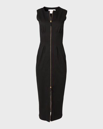 Carolina Herrera Sleeveless Zip-Front Midi Dress | Neiman Marcus