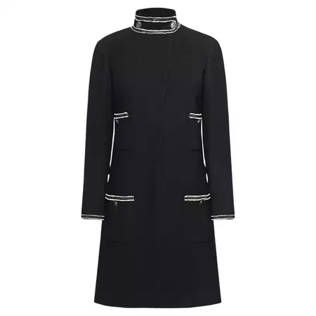 Chanel Paris / Singapore Runway Black Tweed Coat For Sale at 1stDibs