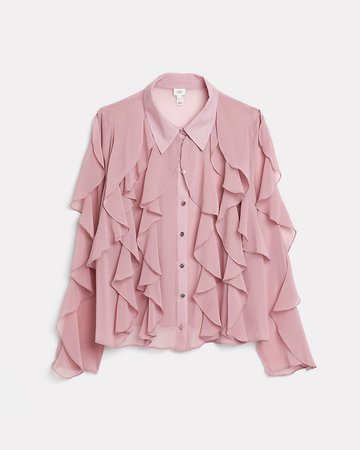 Pink ruffled shirt | River Island