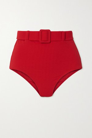Net Sustain Elena Belted Seersucker Bikini Briefs - Red