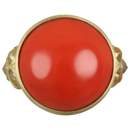 Faye Kim Coral and Milky Diamond Ring For Sale at 1stdibs
