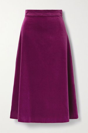 Violet Alma cotton-velvet midi skirt | ARoss Girl x Soler | NET-A-PORTER
