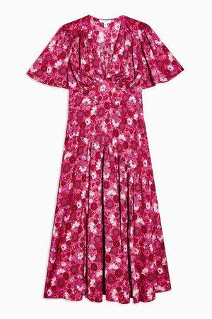Willow Pink Floral Print Angel Sleeve Midi Dress | Topshop