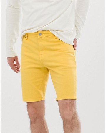 ASOS Skinny Denim Shorts In Yellow for Men - Lyst