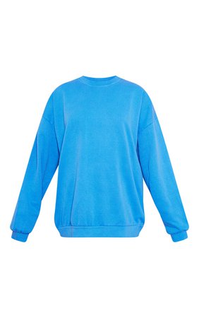 Plt Bright Blue Contrast Back Washed Sweatshirt | PrettyLittleThing USA