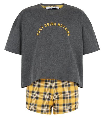 Girls Dark Grey Check Slogan Pyjama Set | New Look