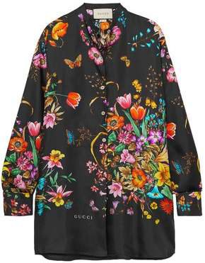 Oversized Floral-print Silk-twill Shirt