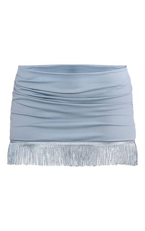 Sage Blue Tassel Hem Extreme Micro Mini Skirt | PrettyLittleThing USA