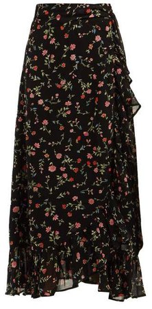 Elm Floral Print Georgette Wrap Skirt - Womens - Black