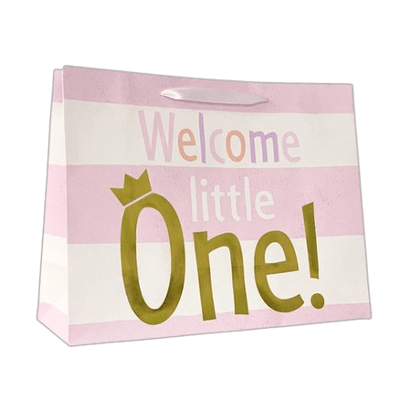 Medium 'Welcome Little One' Striped Baby Shower Gift Bag Pink - Spritz™