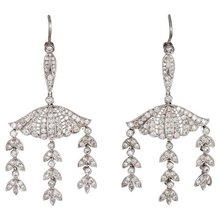2.25ct Diamond Dangle Earrings Vintage Platinum 14k Gold Foliate Drops Jewelry For Sale at 1stDibs