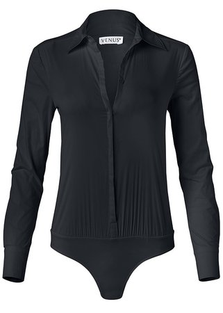 Button Up Bodysuit in Black | VENUS