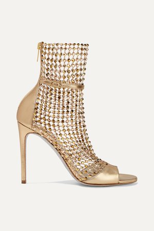 Gold Crystal-embellished mesh and metallic leather sandals | René Caovilla | NET-A-PORTER