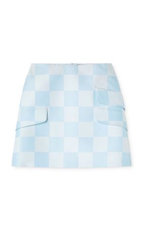Damier-Print Duchess Satin Mini Skirt By Versace | Moda Operandi