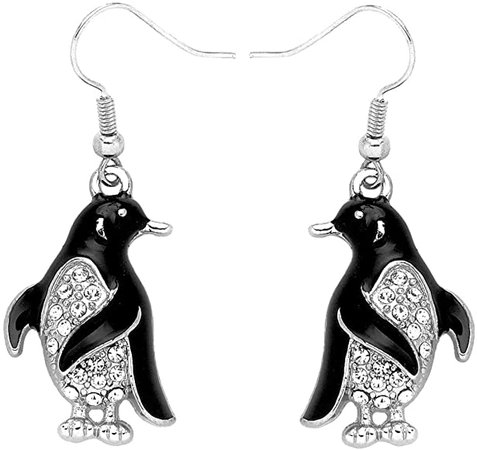 Amazon.com: DianaL Boutique Penguin Earrings Silver Tone Rhodium Plated Gift Boxed: Clothing