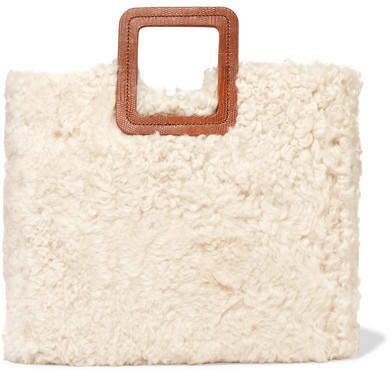 Shirley Croc-effect Leather-trimmed Shearling Tote - Off-white