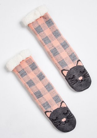 Getting Warmer Slipper Socks Grey Cat | ModCloth