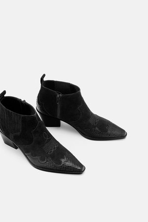 SPLIT LEATHER HEELED COWBOY ANKLE BOOTS - Booties-SHOES-TRF | ZARA United States