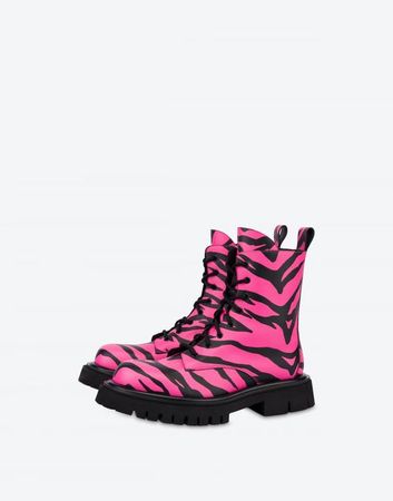 Moschino x The Flintstones™ zebra-print combat ankle boots