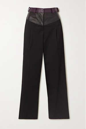 Maverick Twill And Leather Straight-leg Pants - Black
