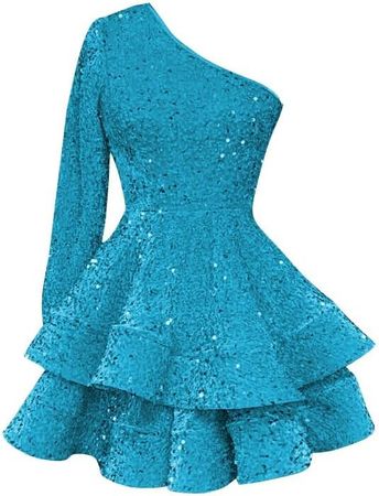 Amazon.com: Sequin Short Homecoming Dresses for Teens Turquoise One Shoulder Sparkly Tiered Cocktail Dress Size 2 : Clothing, Shoes & Jewelry
