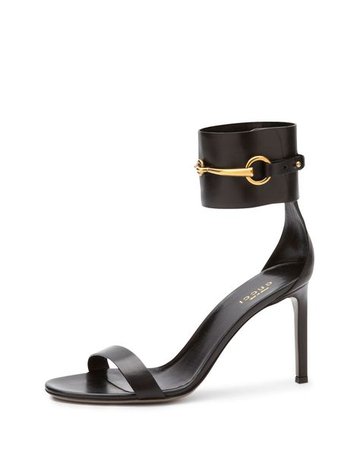 Gucci Ursula Leather Ankle-Wrap Cage Sandal, Black - Neiman Marcus | Shoes | Ankle wrap sandals, Black high heel sandals, Gucci horsebit