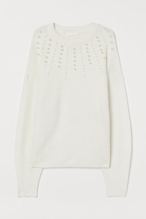 Knit Sweater with Beads - White - Ladies | H&M US